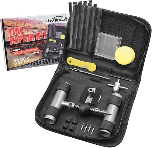 BVRILA Kit de reparación de neumáticos, kit de 33 piezas de tapones de neumáticos para reparación de pinchazos de neumáticos planos, kit de
