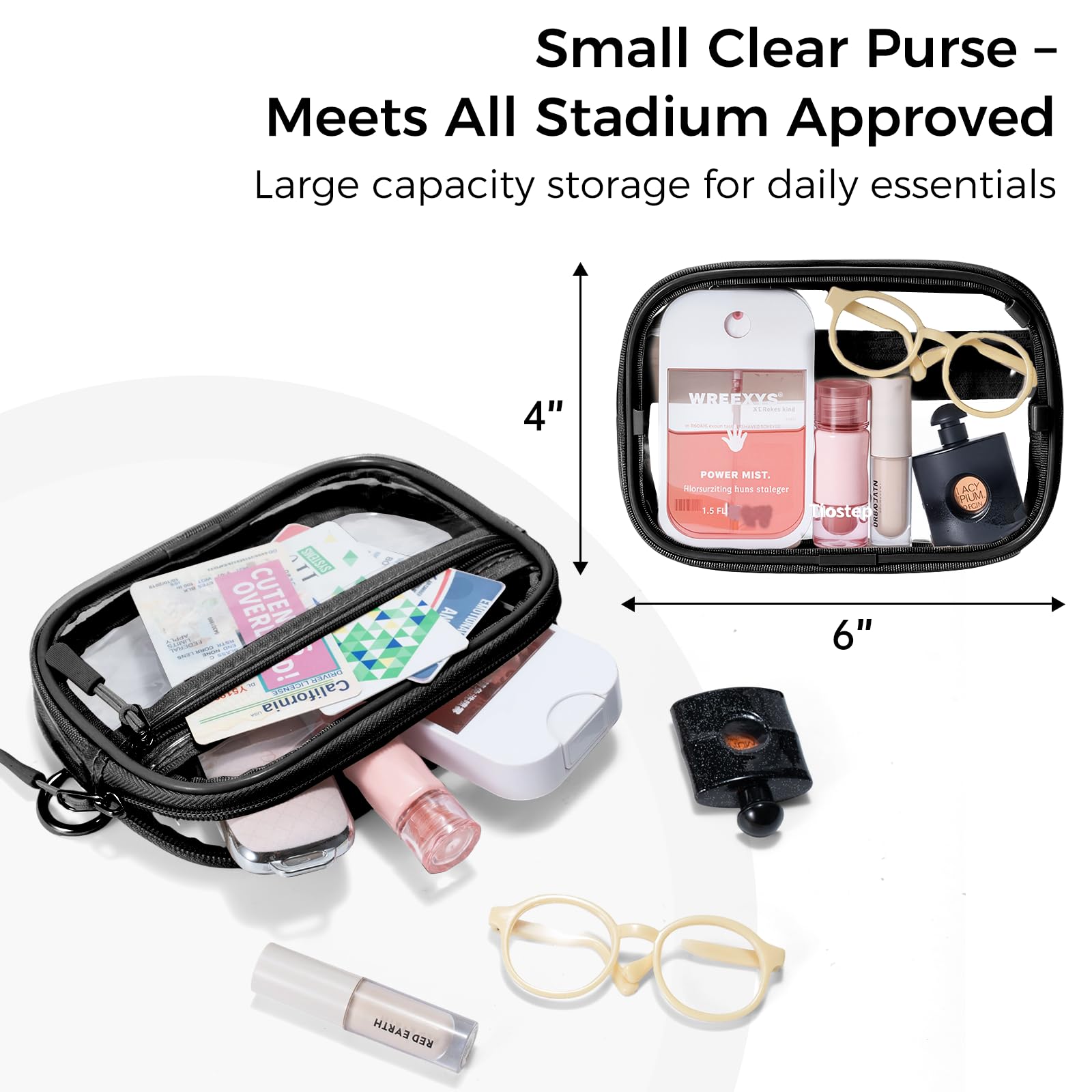 Tiostep Clip and Go Pasek do telefonu z portfelem, smyczą do telefonu crossbody i małą, przezroczystą torbą na imprezy stadionowe, koncert