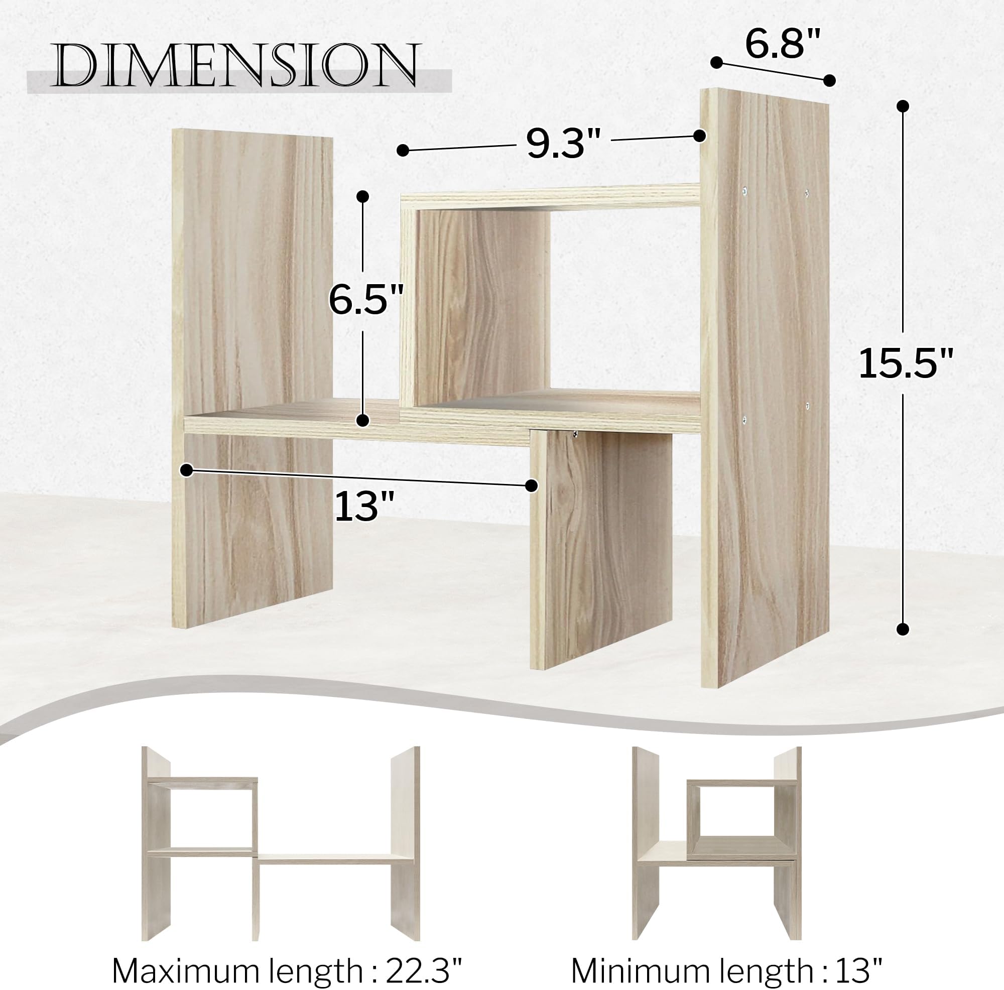 Jerry & Maggie - Desktop Organizer Office Storage Rack Adjustable Wood Display Shelf | Birthday Gifts - Toy - Home Decor | - Free Style Rotation Display - True Natural Stand Shelf White Wood Tone