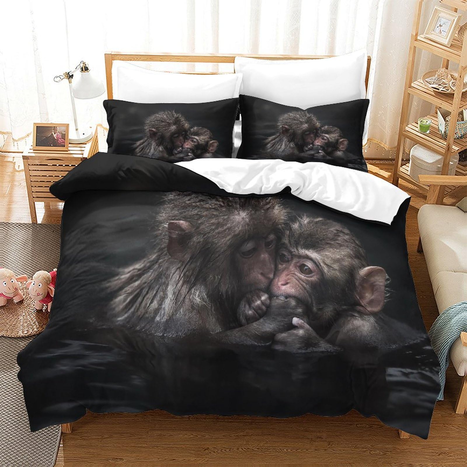 P1S9U7W5Y 3D Printed Chimpanzee Design Duvet Cover Set 3pcs Microfiber Animal Bedding Set SuperKing