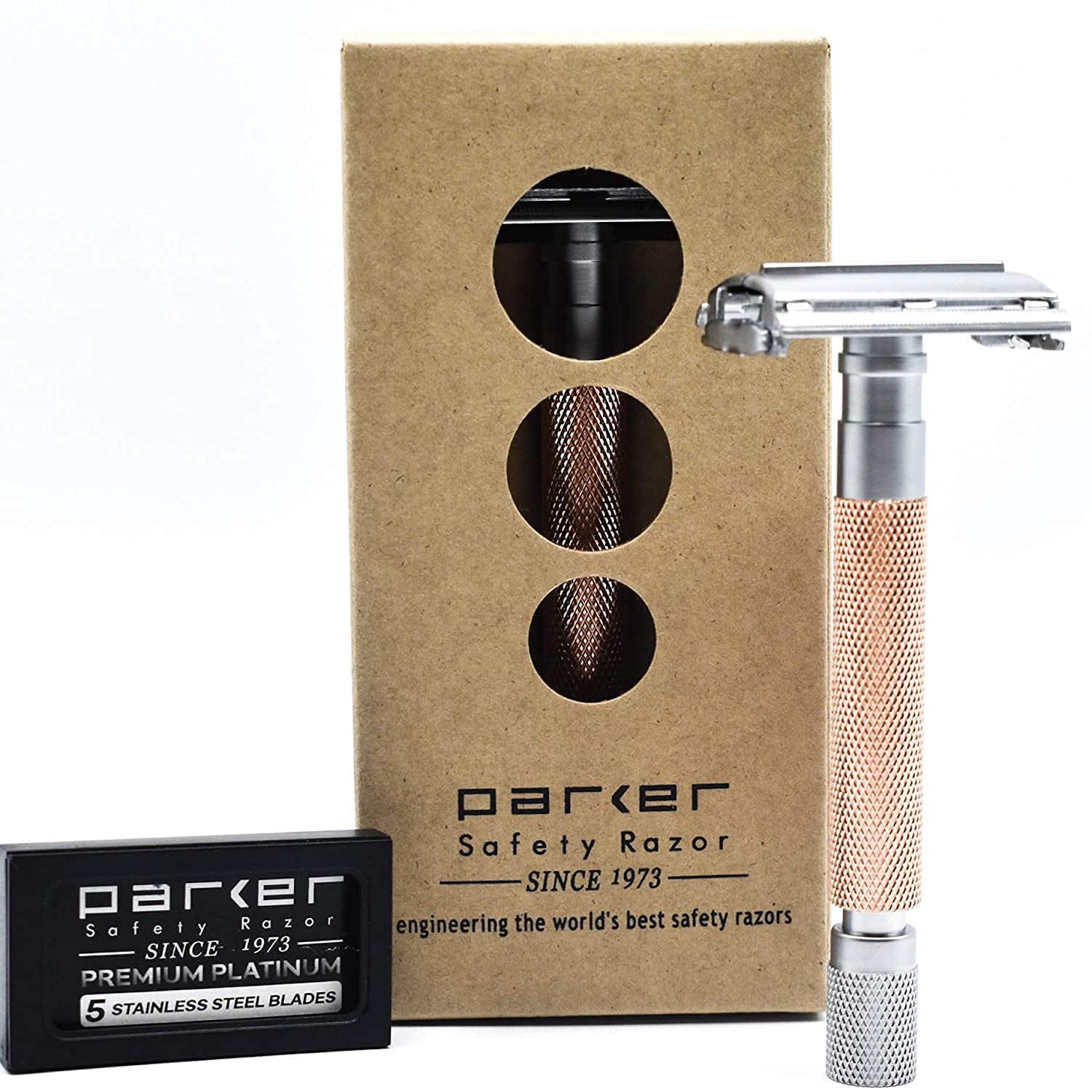 Parker 74R Rose Gold Butterfly Double Edge Safety Razor, Long Handle