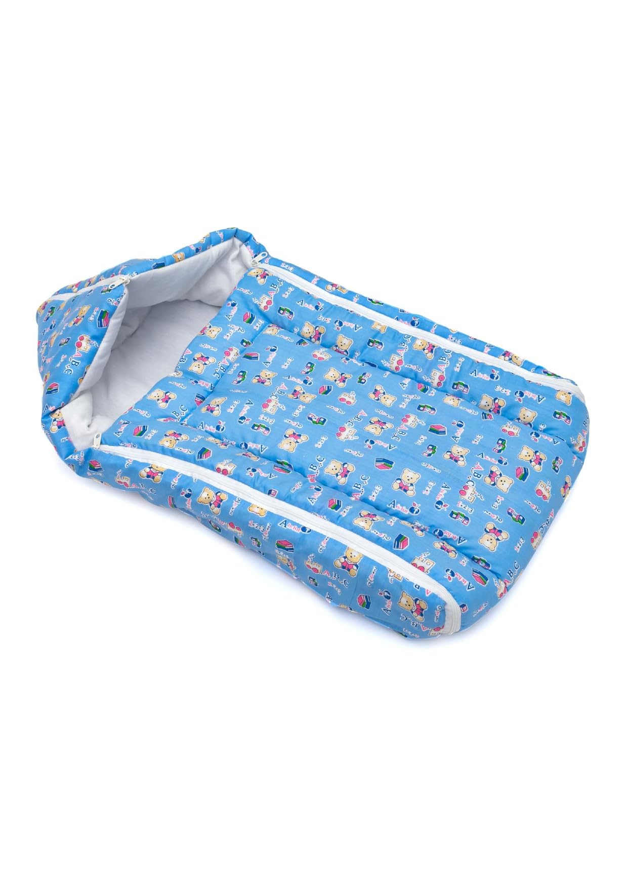 ABONY PRINTS Soft Cotton Sleeping Bag for Babies, Toddlers, and Infants, with Zipper Closure, Floral, Teddy bear, Pooh Print (BLUE)