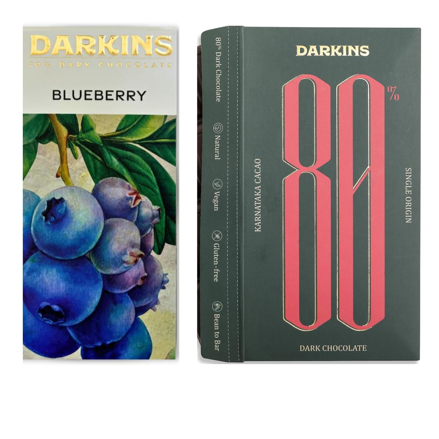 DARKINS Dark Chocolates | 70% Dark Chocolate With Blueberries | 80% Dark Chocolate Single Origin | Vegan | Natural | Bean To Bar | Cacao Beans | Unrefined Cane Sugar | Pack Of 2 (B093H4KF1X) Amazon Price History, Amazon Price Tracker