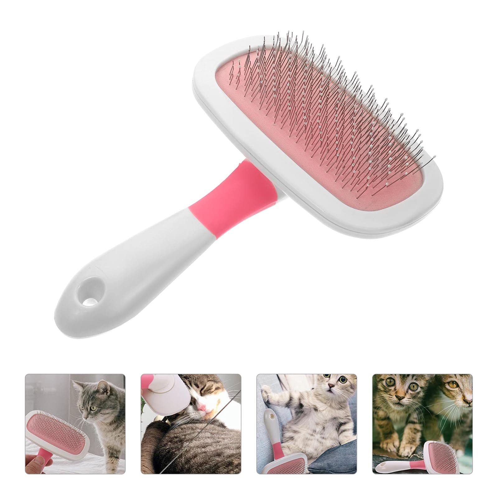 ULTECHNOVO 3piezas Cepillo De Masaje Para Mascotas Punta Protectora Herramienta De Aseo Para Perros Gatos Peine Para Eliminar Pelo Suelto Enredos Grande Color Rosa