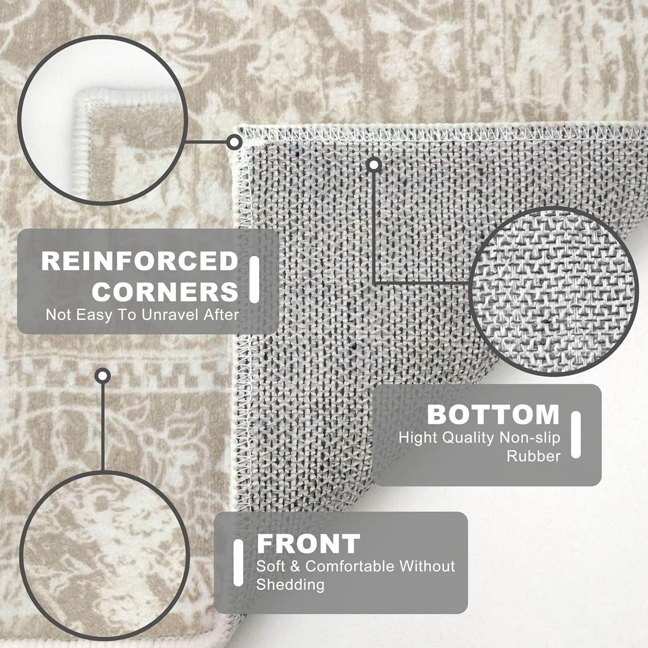 KILOCOCO Moroccan Small Area Rug 2x3 Entryway Rugs Printed Vintage Floral Washable Rug Non-Slip Kitchen Indoor Door Mat, Accent Throw Small Rugs for Laundry Room Bedroom Entrance, Beige - Image 5