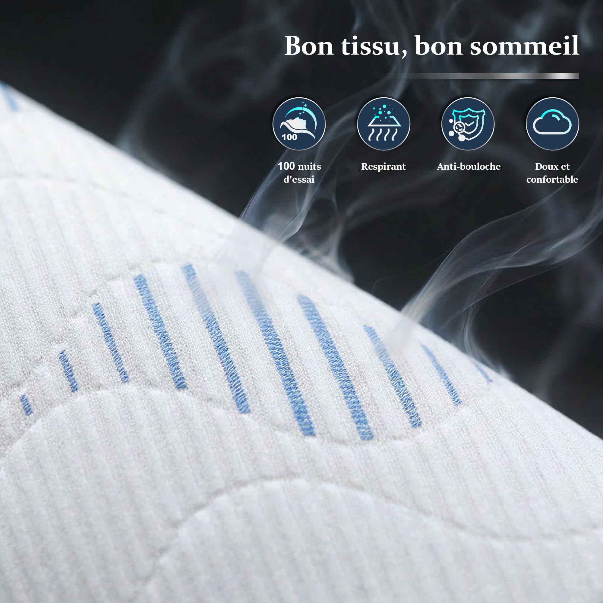 Surmatelas 120x200 cm en Mousse à Mémoire de Forme de Gel - 7.5cm sur Matelas 2 Personnes, Double Face duretés différentes, Housse Lavable Machine, pour Matelas & canapé, essai 100 Jours