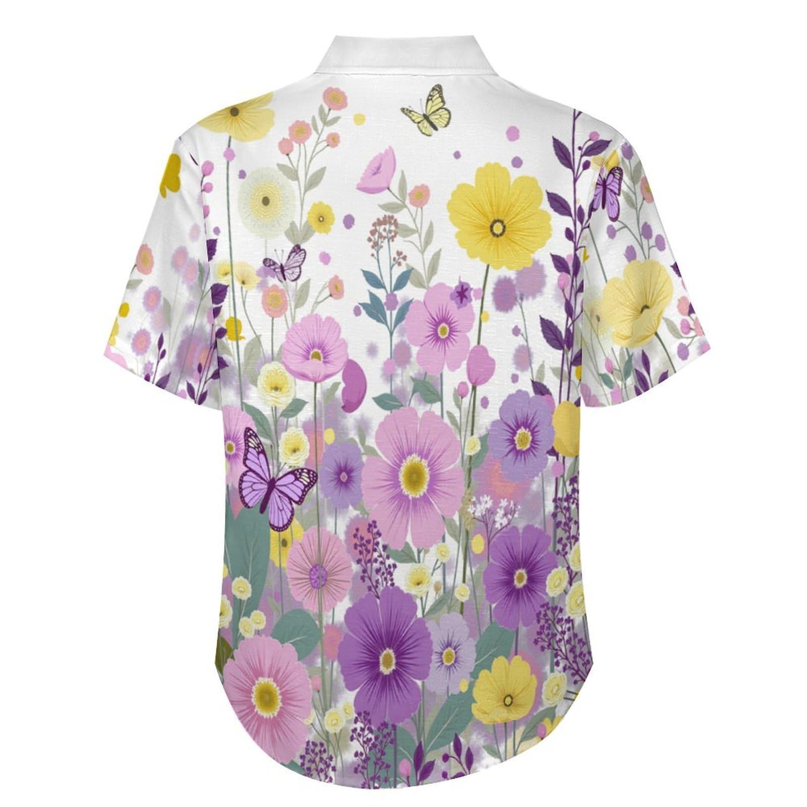 Camicie da Uomo a Maniche Corte con Stampa della Fiori Selvatici in Fiore Fiori Primaverili, Casual Leggere Bottoni Camicia con Tasca Frontale, per Vacanze Spiaggia Estate