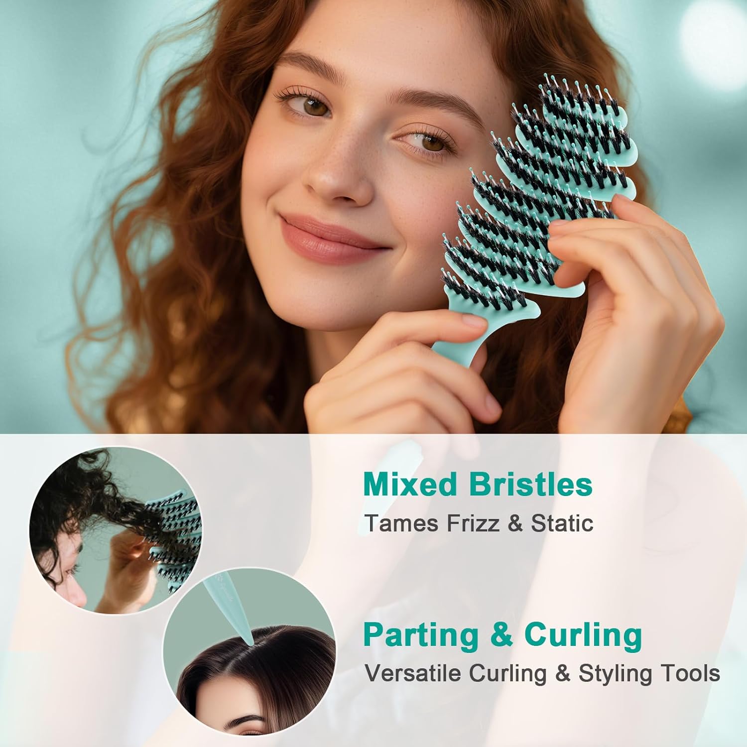 Boar and Nylon Bristle Hair Brush for Fine Hair - Ultimate Smoothing Vented Detangler Wet Brush for Women, A Great Gift, Aqua - Image 3