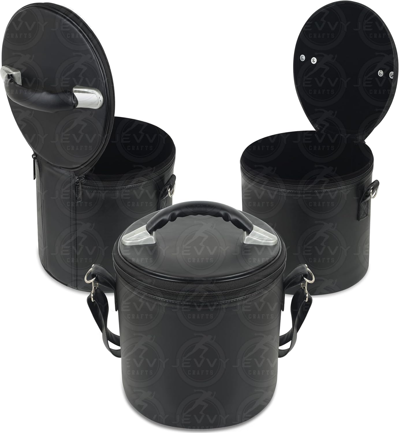 Masonic Black Fez Case – Plain Faux Leather Hat Carrier with Handle, Shoulder Strap & Velvet Lining – Freemason Regalia Storage Bag