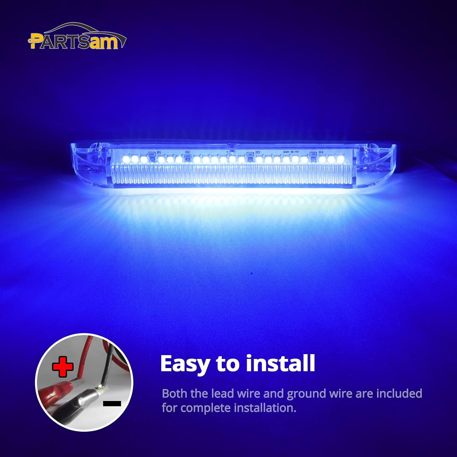 Partsam 4pcs 6" Clear Lens Blue 12LED Utility Strip Light RV Truck Trailer 6 Inch Underwater Marine Boat Light Indicator Side Marker Clearance Lights Bar Night Fishing Dome Cockpit Lights