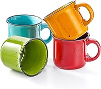 BESTONE 16oz Ceramic Mug Set of 4 - Vibrant Colors, Large Handles, Microwave & Dishwasher Safe for Coffee, Cereal, Soup & More