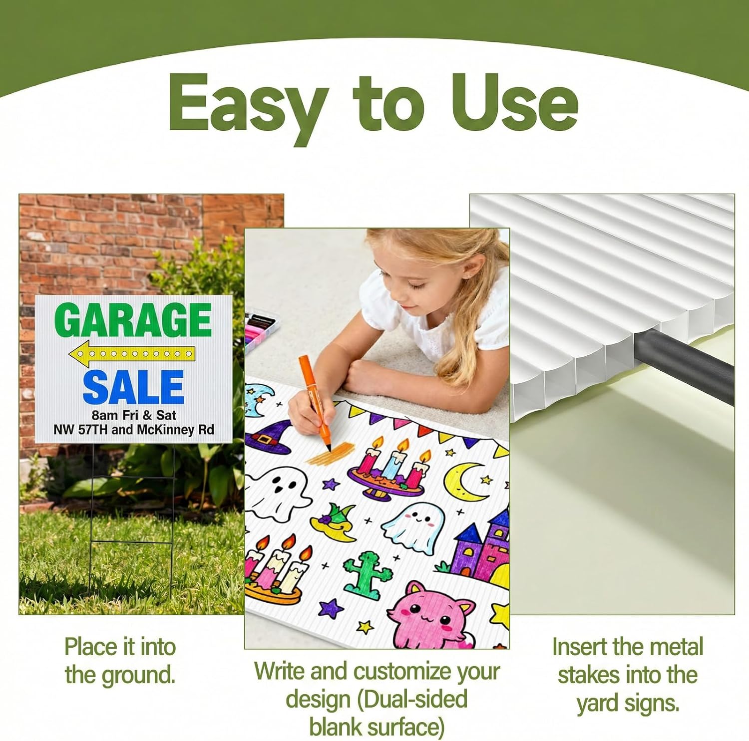 PEKGRIL 2 Pack 24 x 36 Inch Blank Yard Signs, Large Poster Board with Metal Stakes, Yard Sale Sign for Outside, Corrugated Plastic Board for Garage Sale, Garage Sale, Estate sale, Wedding, Parking - White