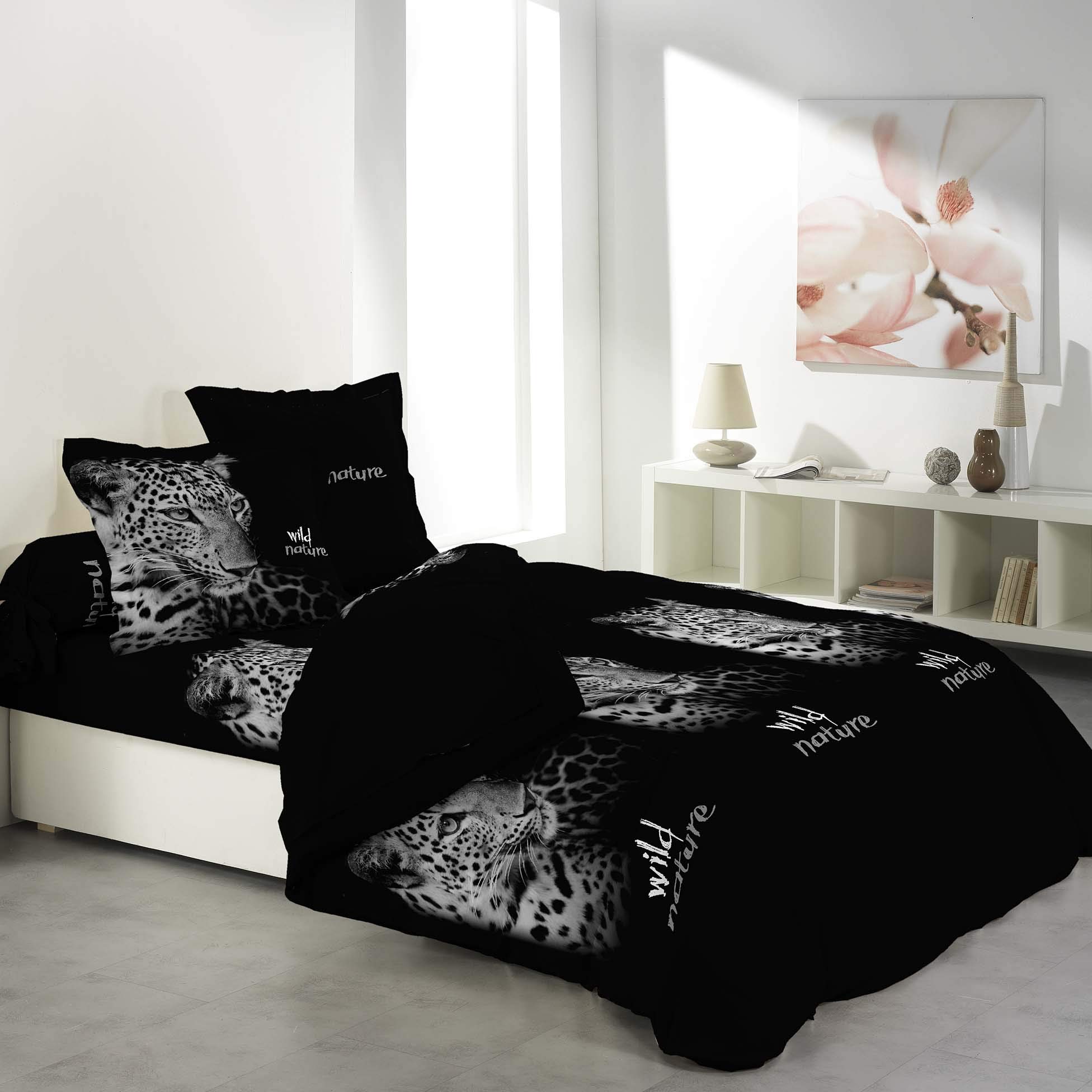 Parure de lit 6 pièces coton 240 x 220 cm motif sauvage chambre chaleureuse
