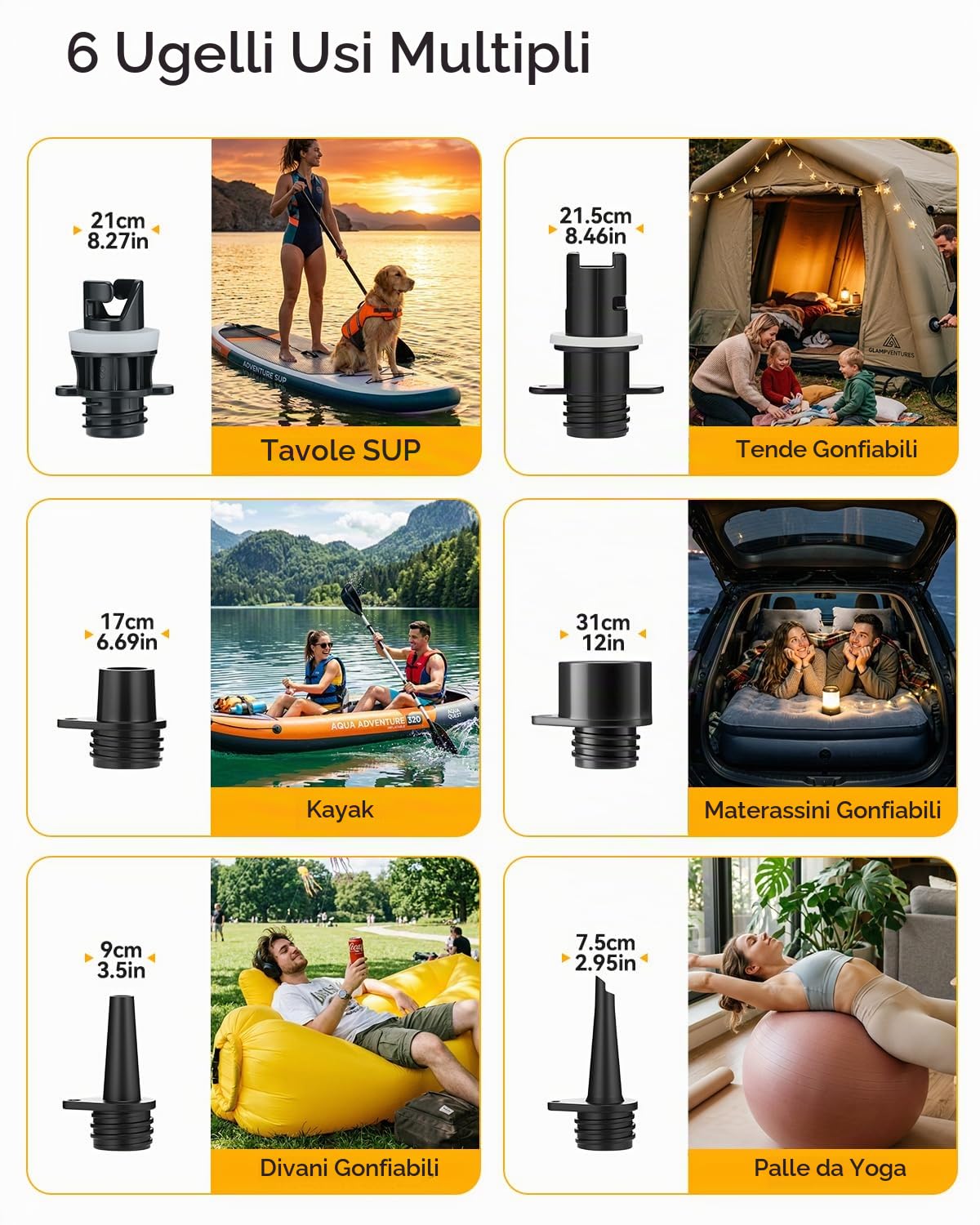 Dr.meter Pompa Elettrica, 6000mAh Pompa Elettrica SUP 12V DC Alimentato ad Alta Pressione con 2 porte USB 3 Luci LED e 6 Ugelli per Piscina,Materasso,Paddle