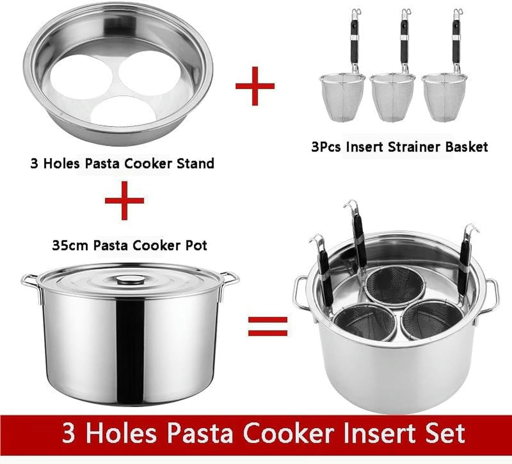 Olla de cocción Multifuncional para Fideos comerciales, Olla para Pasta Comercial con colador, Olla de Acero Inoxidable para Pasta, Fideos, Verduras, Papas y Huevos cocidos.