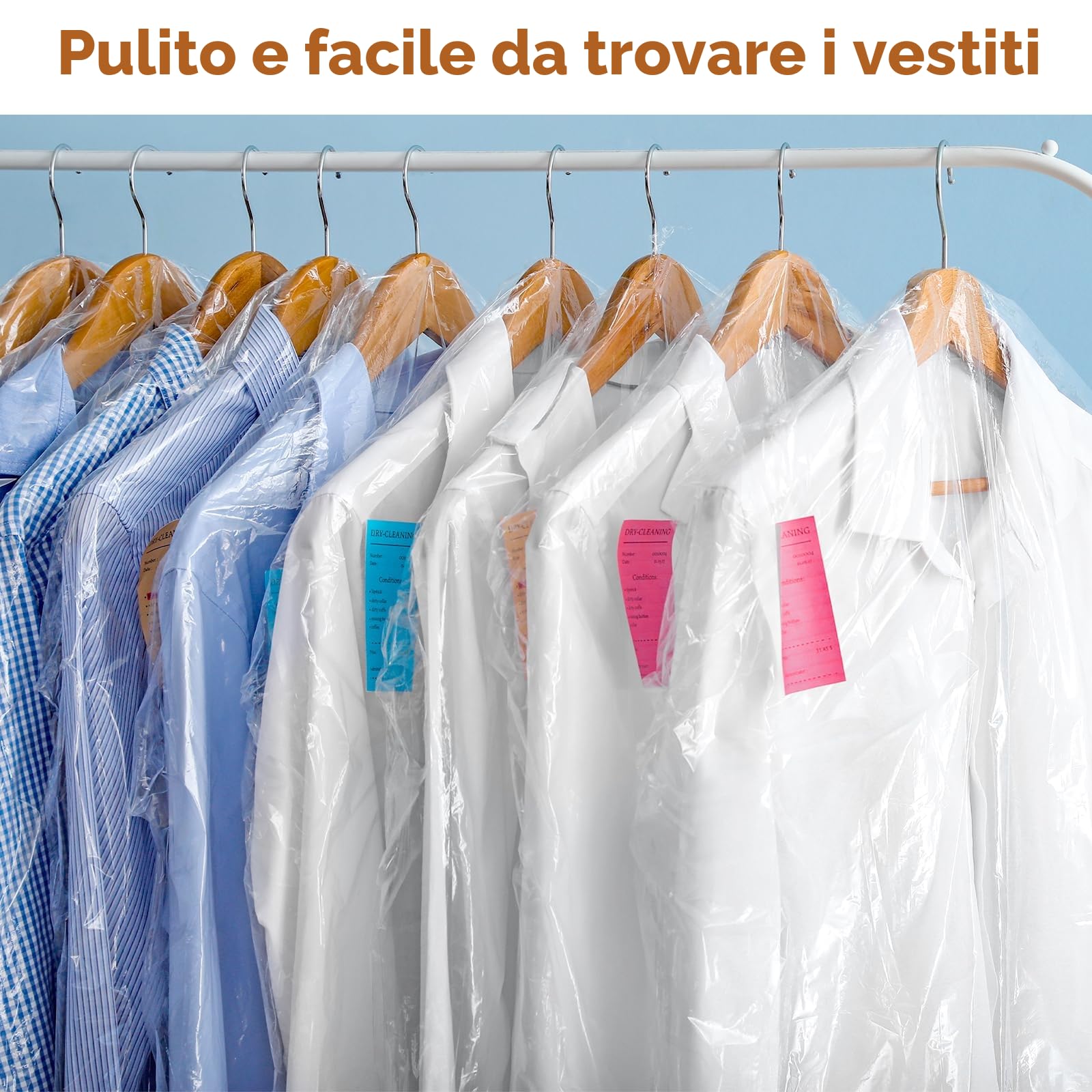Hejo 30 Pezzi Sacchetti Porta Abiti in Plastica, 60 * 140cm Buste Trasparenti per Vestiti, Copri Abiti da Armadio, Copri Abiti Anti Polvere, per Camicie, Giacche, Abiti, Maglioni