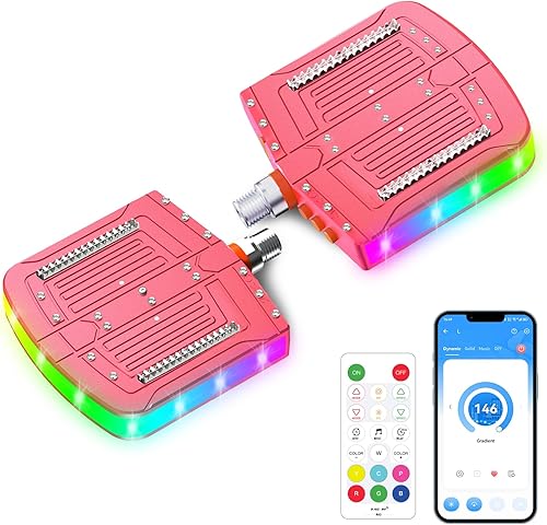 Dream Color - Pedal de bicicleta con luz LED, pedal de bicicleta de nailon con 146 modos de persecución, recargable, impermeable, con husillo de