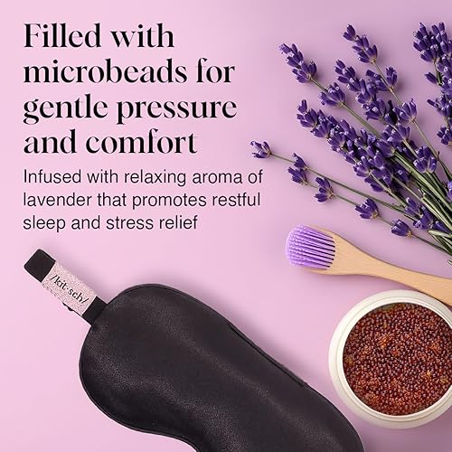 Miniatura 6 de Máscara para dormir con peso de satén Kitsch - Antifaz con peso para dormir y viajar - Antifaz para dormir de lavanda para mujeres y hombres - Negro