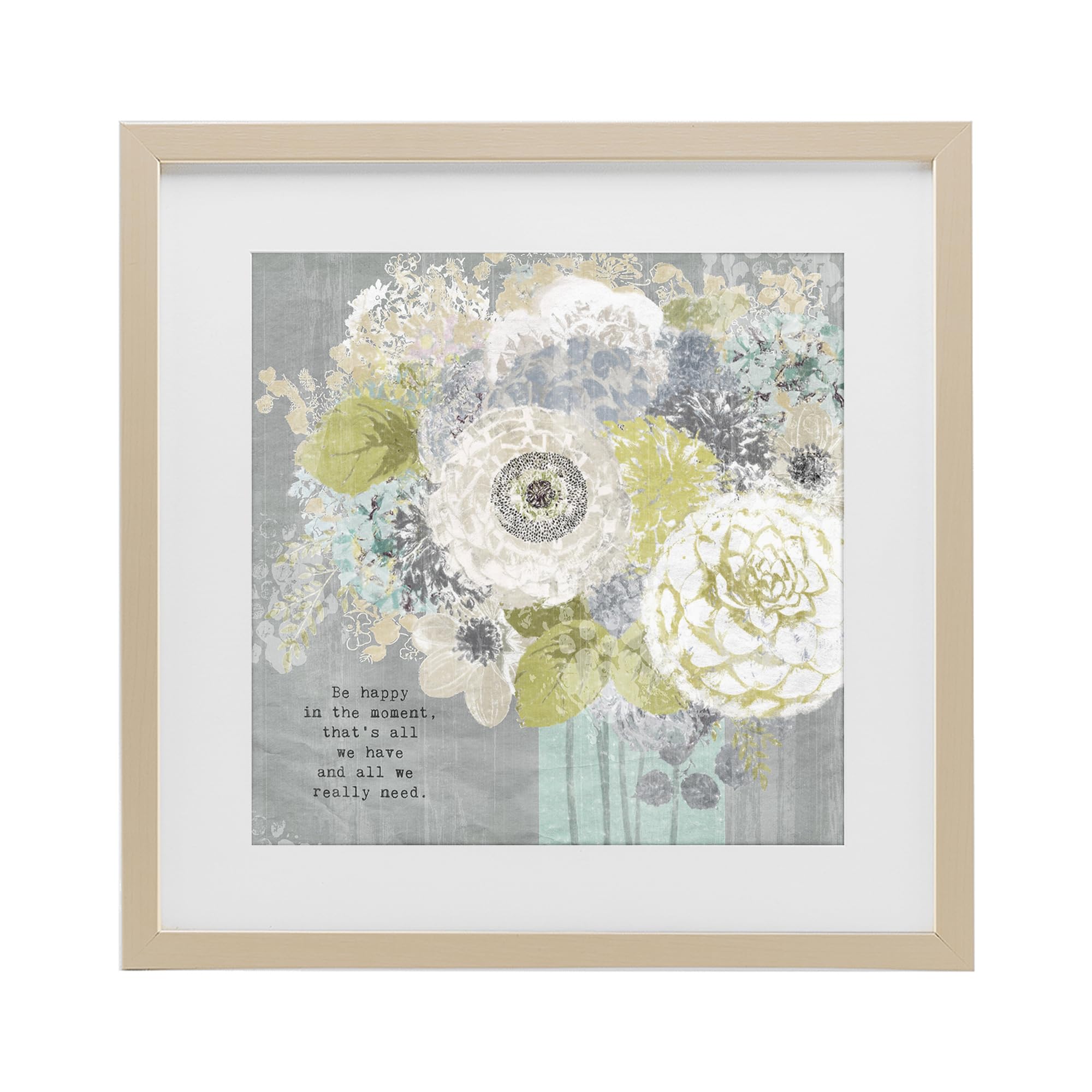 Stupell Industries Harvest Pine (Textured) Happy In The Moment Floral Serenity, 16 X 16 Inch Framed Print Under Glass