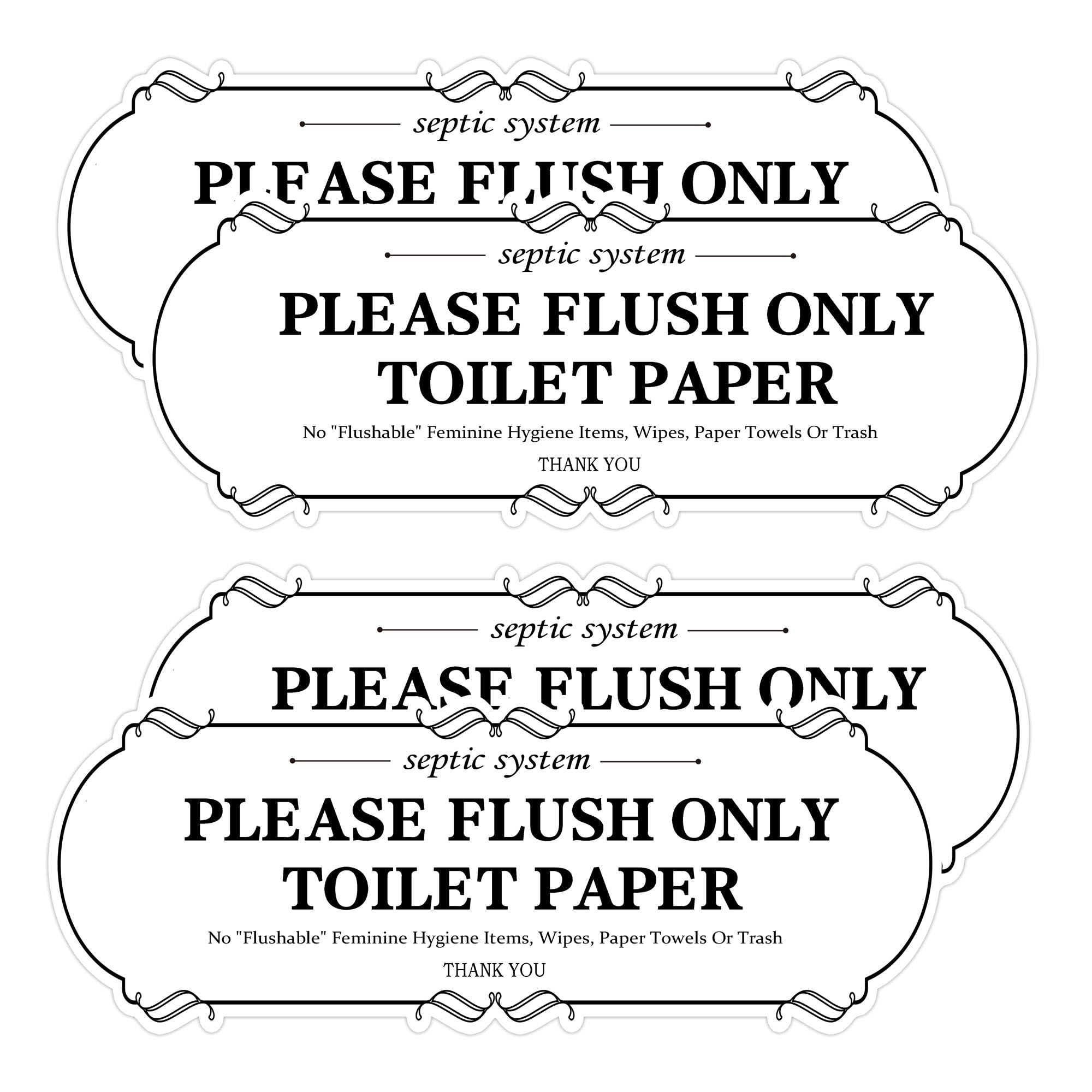 4 Pack Please Do Not Flush Feminine Products, Trash Or Disposable Wipes Sign Stickers 2.3x6 Inch-Self-Adhesive Waterproof Business Sticker for Schools, Offices, Businesses and Restaurants (White)