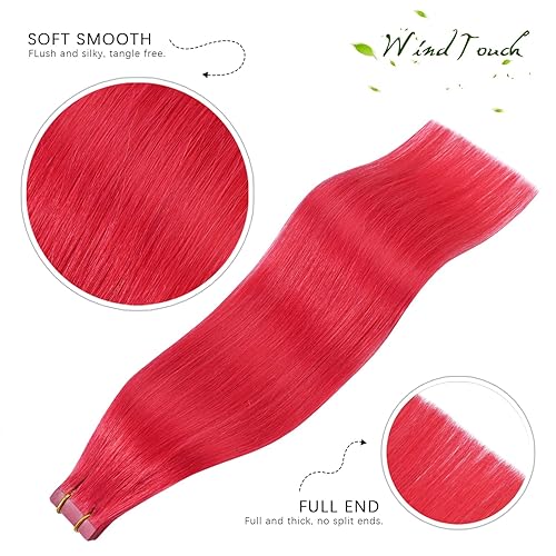 Miniatura 4 de WindTouch Extensiones de cabello adhesivas, color rojo brillante, 100% humano, 20 unidades, 20 pulgadas, #rojo, 1.76 oz