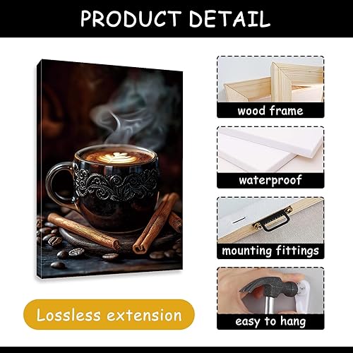 Miniatura 5 de Gueeclk Arte de pared en lienzo de barra de café, impresiones en lienzo de granos de café en tela de saco, juego de 3 arte de pared marrón, imagen