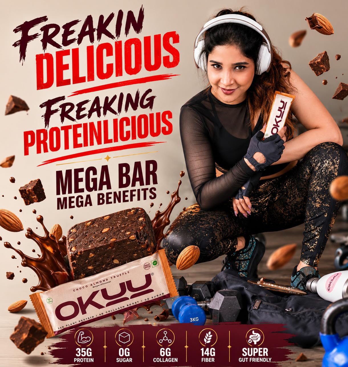 OKUU Choco Almond Truffle Plant Protein Bar | Founder Batch 35G | 5G Engineered Space Grade Nutrition | Keto Friendly Vegan High Protein Snack | Collagen Boost | Pack of 30 — Amazon image 2