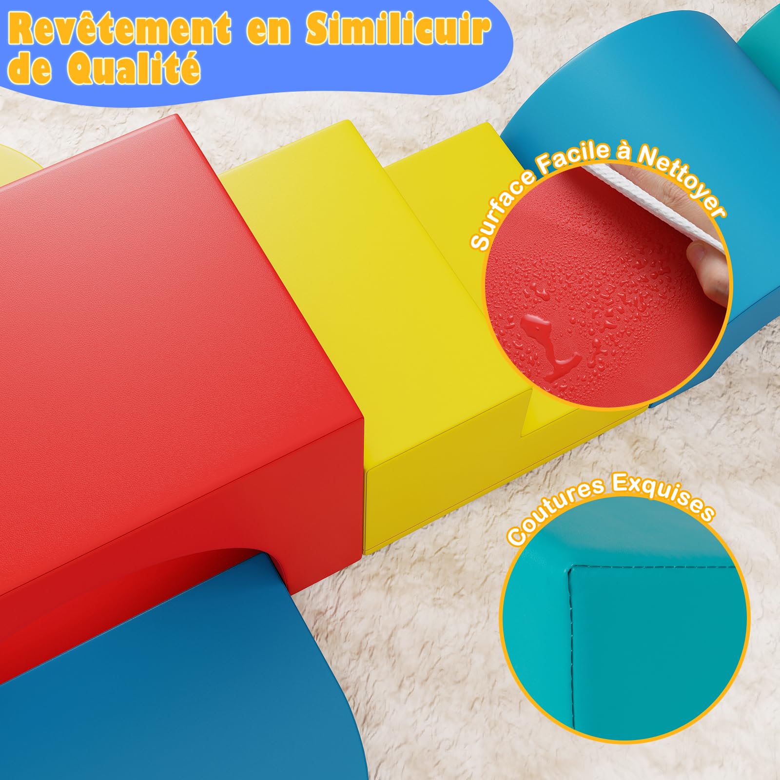 COSTWAY 7 PCS Module Motricité Bébé avec Toboggan & Escalier, Parcours Motricité Bébé en Mousse avec Housse en PU & Bandes Agrippantes, Jouets Éducatifs pour Enfants d'Âge Préscolaire (Rouge)
