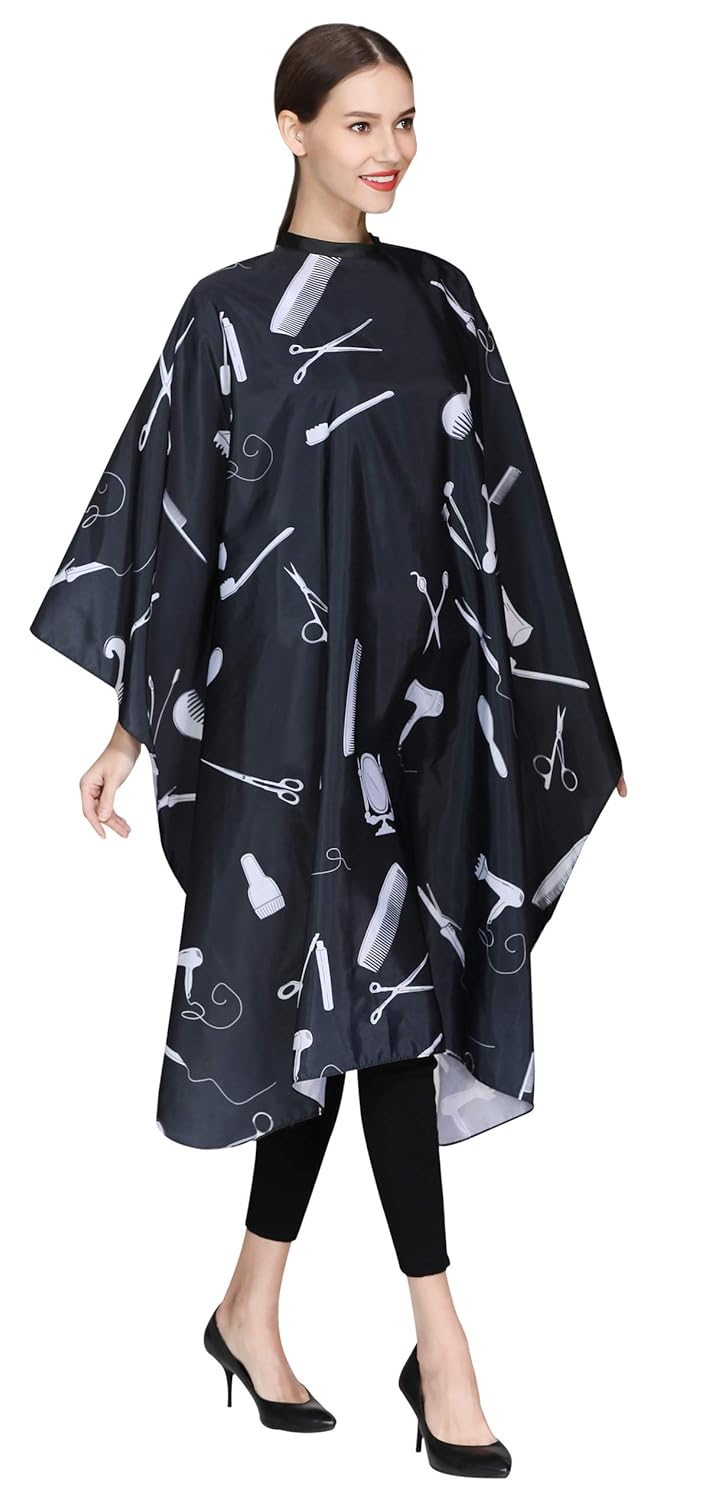 PERFEHAIR Barber Hair Cutting Cape, Professional Salon Hairdressing Gown with Snap Closure-Black PERFEHAIR Barber Hair Cutting Cape, Professional Salon Hairdressing Gown with Snap Closure-Black