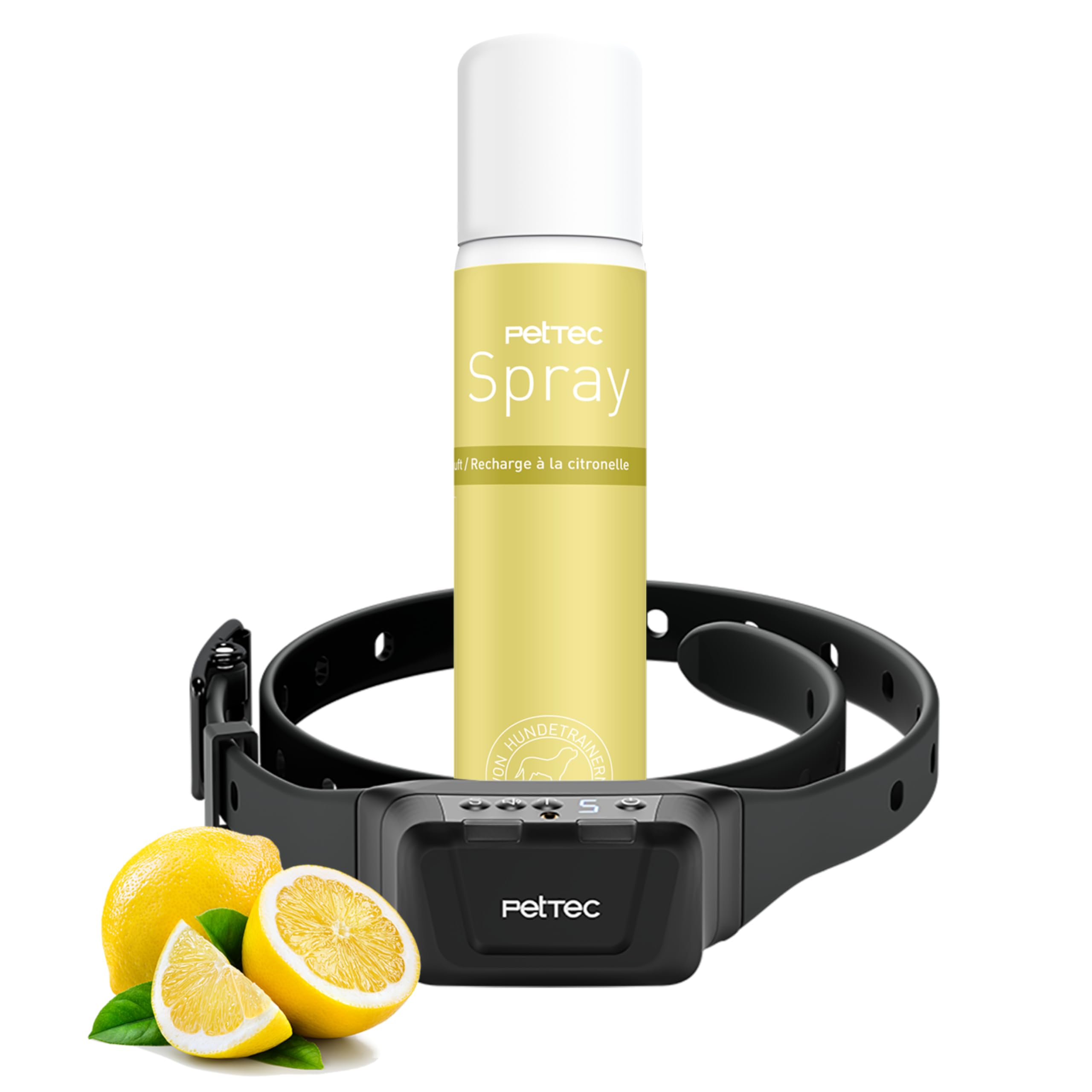 PetTec Collier à Spray avec Télécommande, Jusqu’à 600m, PetTec Collier Anti Aboiements Premium pour Chien avec Spray (Citronelle, Collier Anti Aboiements avec Spray)