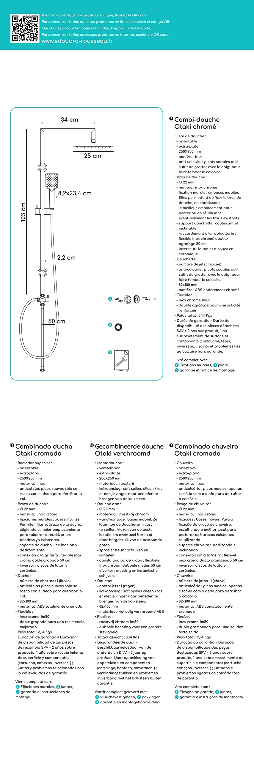 Rousseau Otaki 4001315 - Columna de ducha combinada, cromada