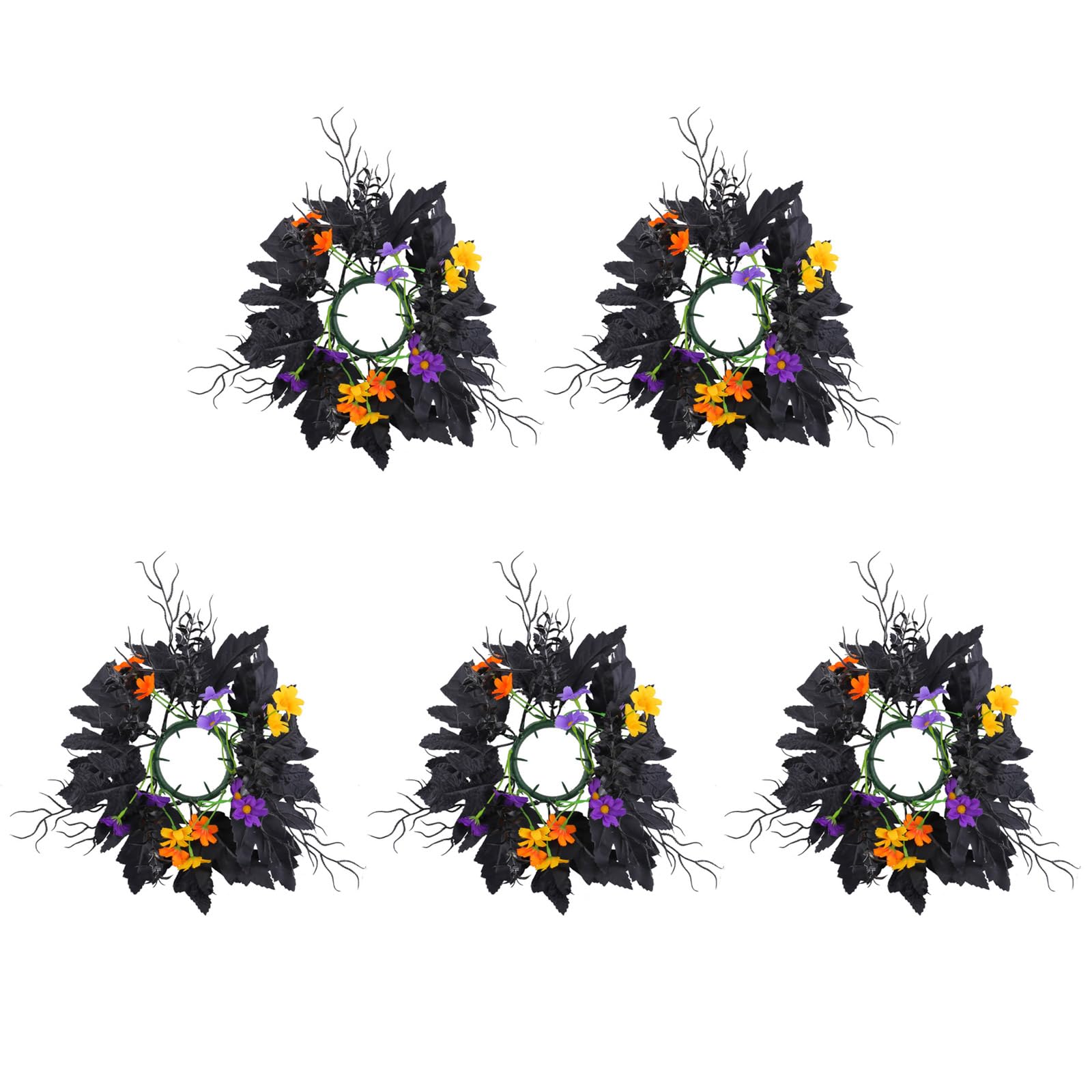 carotoe 5Pieces Halloween Holder Wreath with Colorful Florals Accent Candlestick Rings for Festival Centerpieces Decors Wreath Decoration
