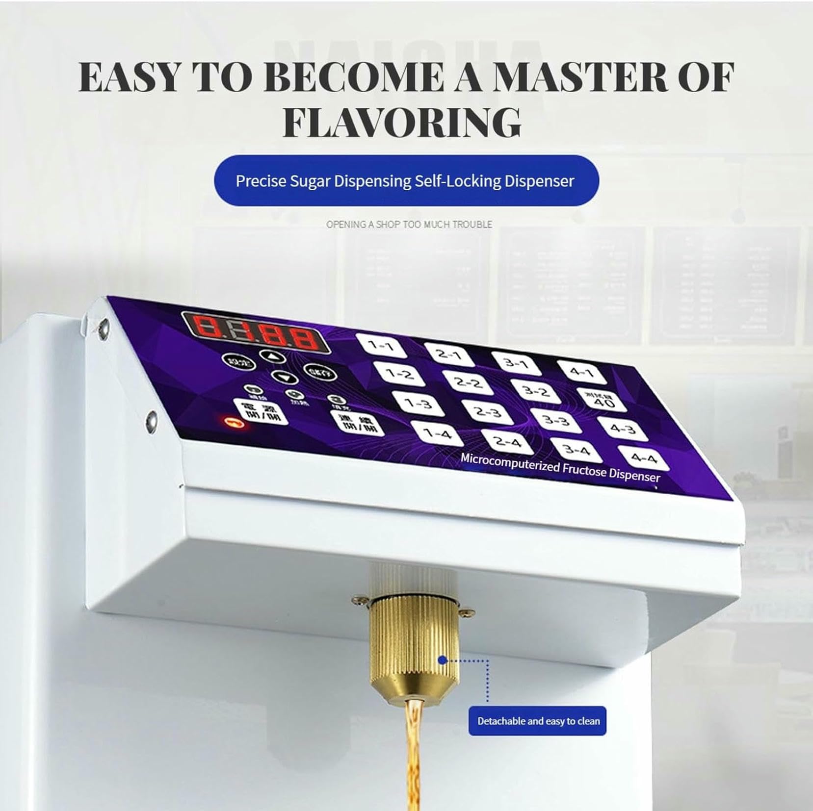 Dispensador de fructosa de 8,5 L, dispensador de jarabe de azúcar de acero inoxidable para hogares y tiendas de hielo, control cuantitativo automático de porciones de jarabe