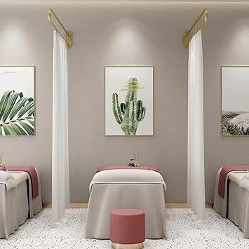 Privacy Room Divider Drapes, Wall Ceiling Track Room Divider, SPA Lab Privacy Curtain Panel, U-Shape Metal Support Hospital Curtain for Fitting Room Beauty Salon (Color : Brown, Size : 200cm