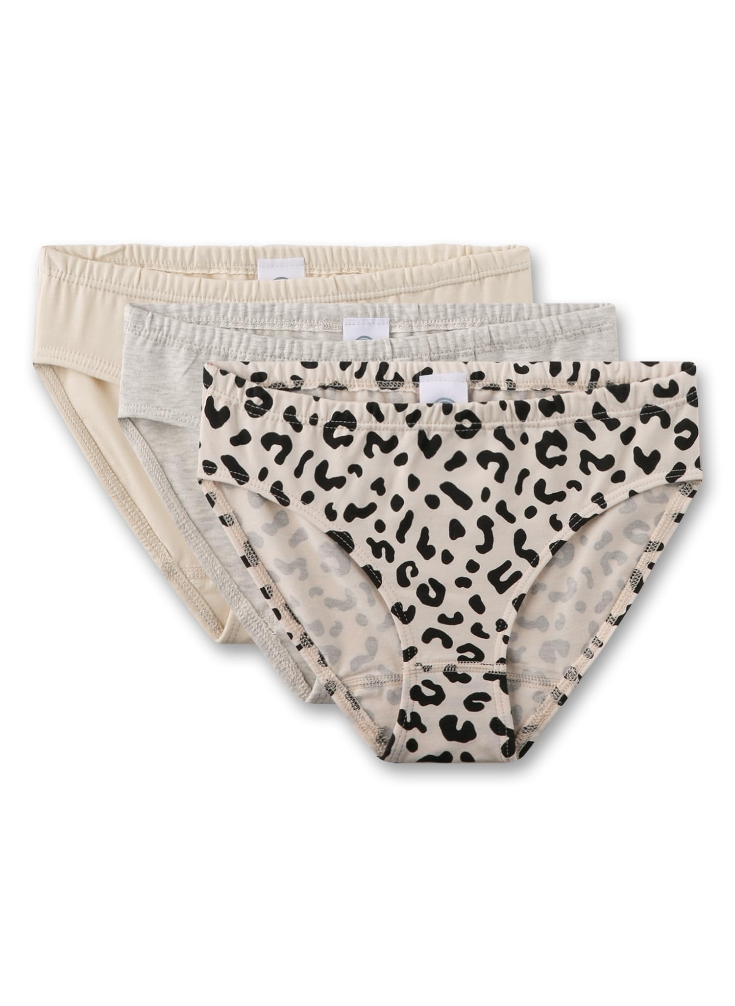 Sanetta Mädchen-Rioslip (Dreierpack) beige & grau Leo-Print | Hochwertige und nachhaltige Unterhose für Mädchen aus Baumwoll-Mix. Inhalt: 3er Set Unterwäsche für Mädchen