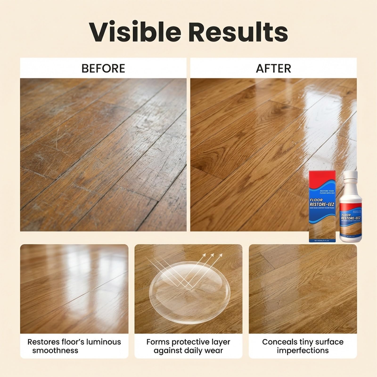 Pulidor y restaurador de suelos multisuperficie, limpio, abrillantador y restaurador de madera y suelos de madera dura, limpiador de madera y restaurador, muebles de madera dura de brillo rápido (5