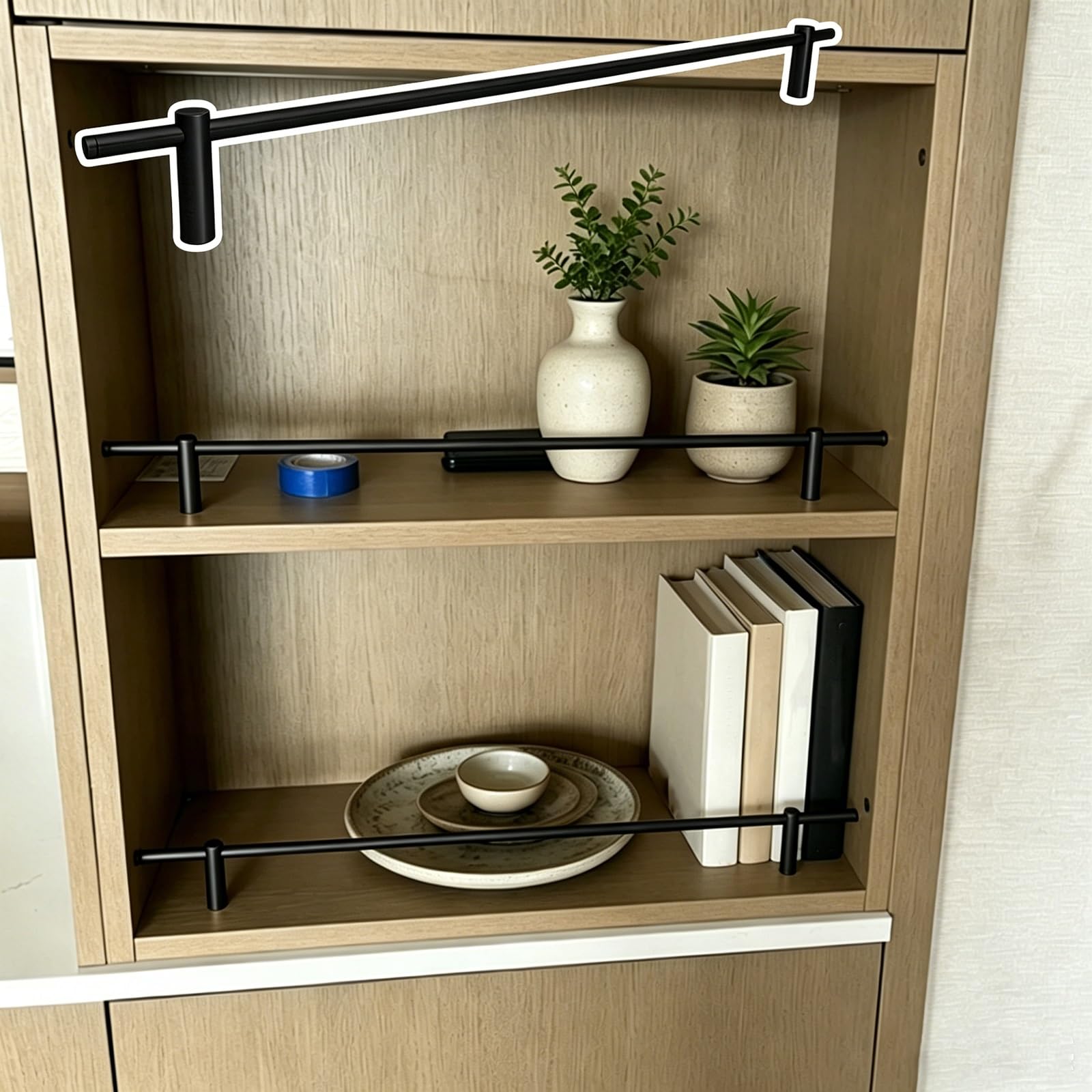 Djphofs Black Solid Metal Shelf Guard Rail Customizable, Minimalist Gallery Rails For Open Shelves, Waterproof Fence Set Easy Installation(,58Cm/23In)