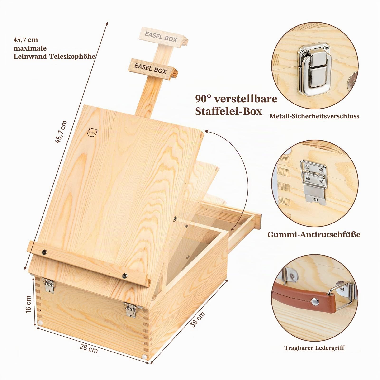 Tisch-Staffelei Art Staffelei Desktop zum Malen, Premium Holz Sketchbox | Verstellbare Kofferstaffelei mit 55 Teiliges Luxus Malkoffer Enthalten, für Erwachsene, Künstler und Studenten