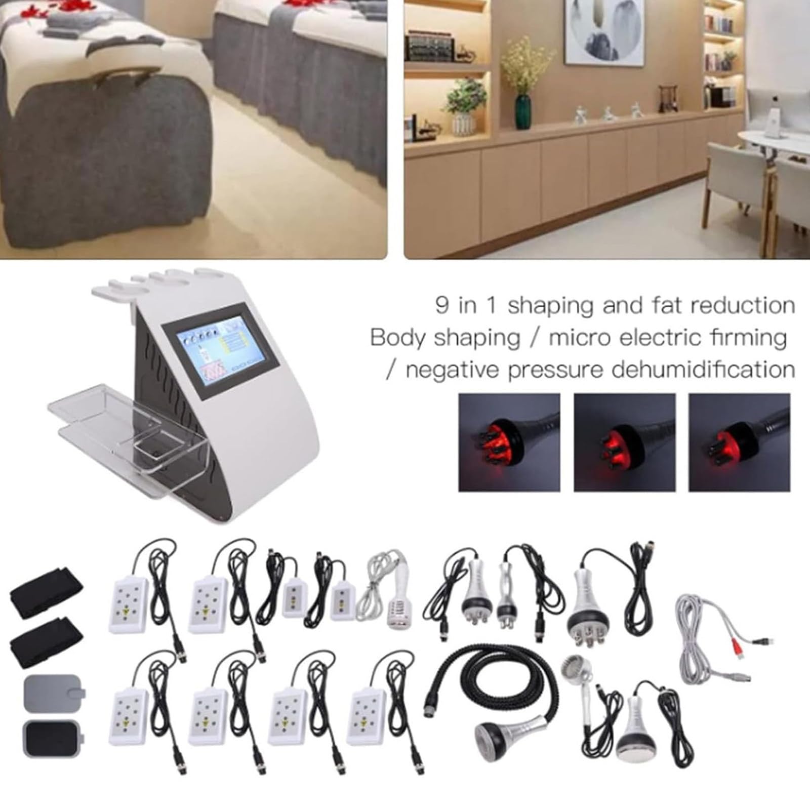 Cavitation 40K Machine de Beauté à Ultrasons, Appareil De Tonification du Corps, Appareil Professionnel De Remodelage du Corps pour Le Ventre La Taille Les Jambes (9 en 1)