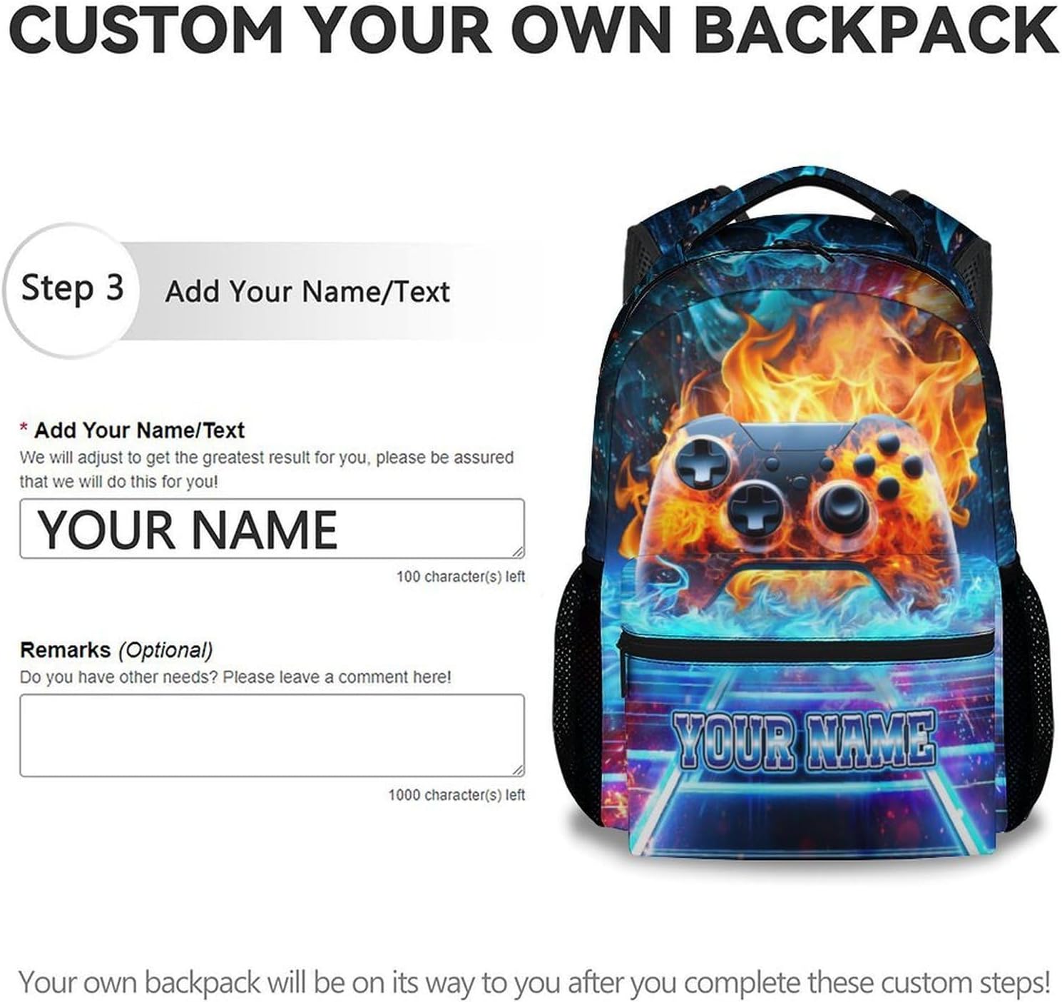 Custom School Backpack for Boys - Gamer Backpack for Kids Ages 8-10, 17 Inch Gaming Bookbag Back to School Supplies Gifts for Elementary Middle School