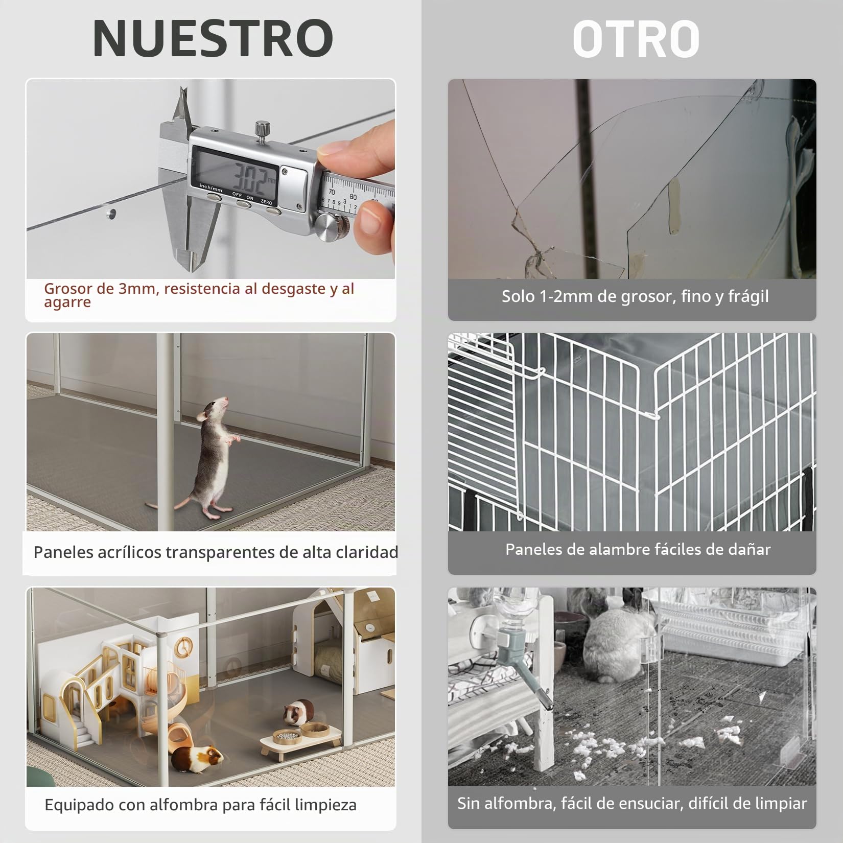 BingoPaw Jaula para Animales Pequeños Parque Paridera Conejos Hamster con Suelo de PVC Impermeable Accesorios Cobayas Casa Mascotas Interior Corral Cerca Transparente Acrílico con Marco Alumnio