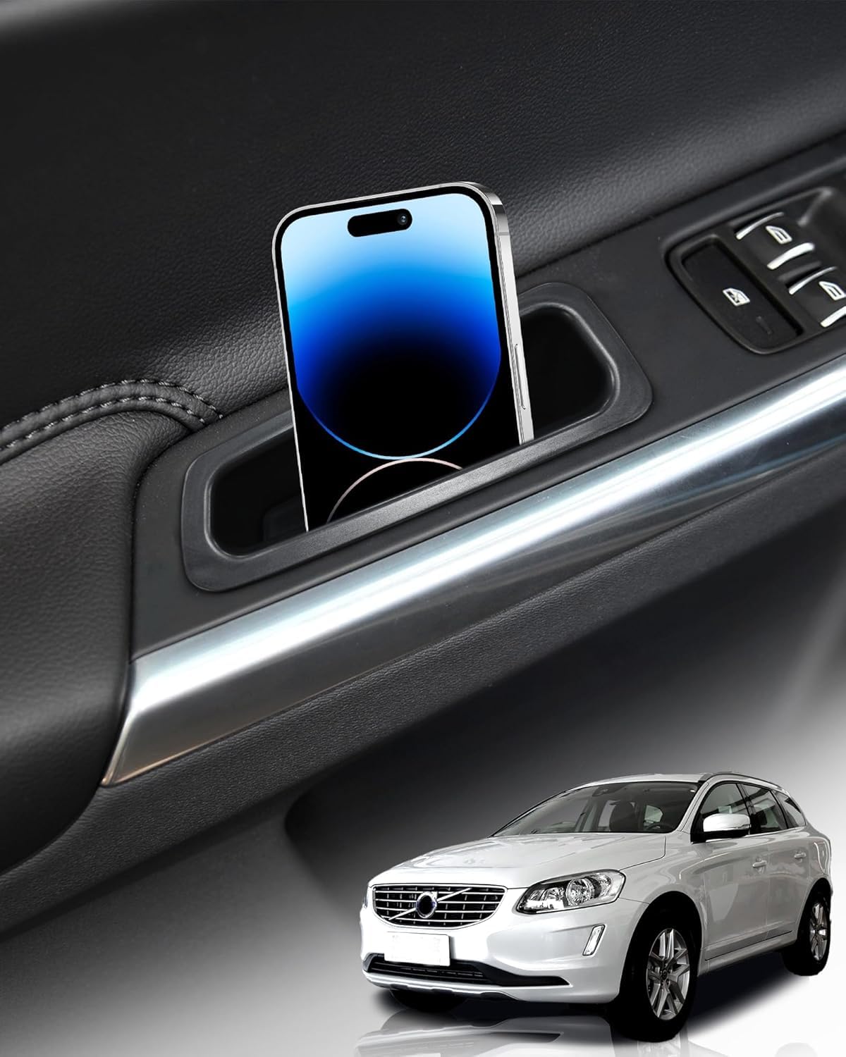 for Volvo XC60 2009-2017 Front Door Storage Organizer Tray Door Side Handle Storage Box Phone Container Coin Holder Armrest Organizer Door Pocket Insert Tray for Volvo XC60 Accessories (2-Pack)