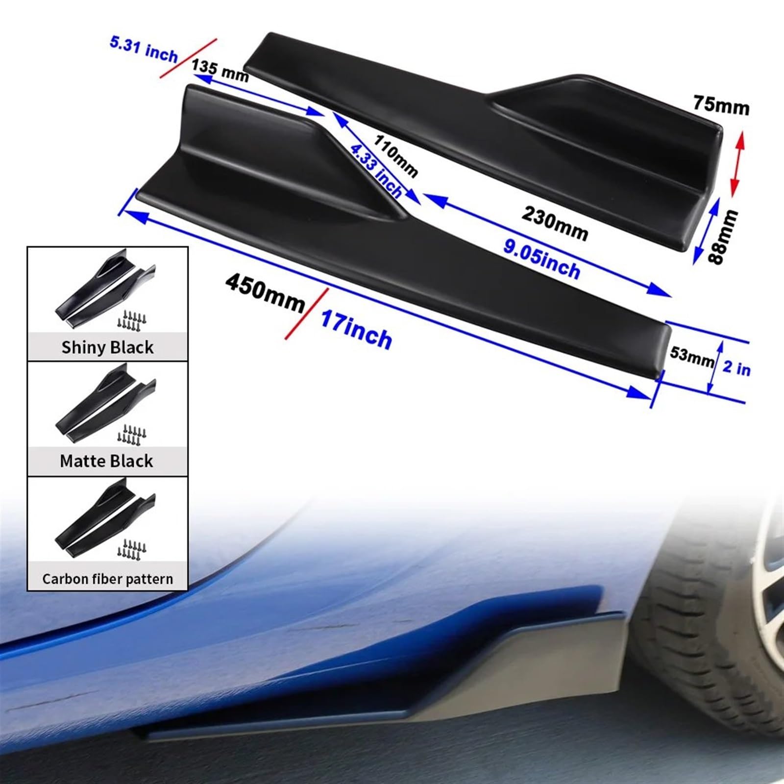 Protezione Graffi Minigonne Laterali Auto Universale Minigonne Auto Universale Minigonna In Carbonio Adatto PerCar Side Skirts,29.3in Skirt Rocker Splitters Universal Anti‑Scratch Protector Glossy Minigonna Universale