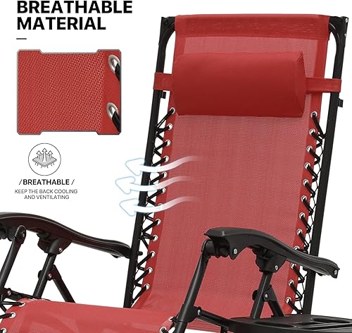 Miniatura 7 de MoNiBloom Juego de 2 sillas Zero Gravity con toldo y toldo reclinable plegable antigravedad, tumbona plegable para exteriores con bandeja