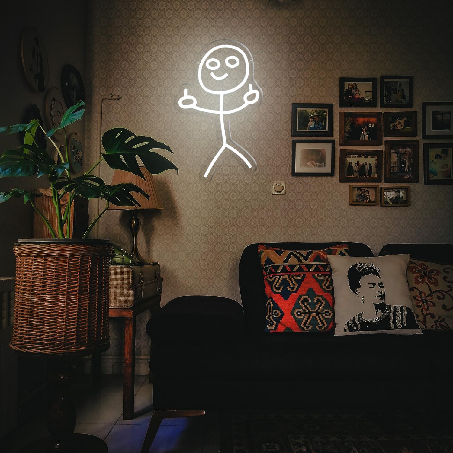 Smile Middle Finger Neon Sign Funny Doodle LED Light Sign Personalized for Girl Woman Friends Brother USB Power/Dimmable Switch “13.7x8.6” Neon Lamp Long Distance Friendship LED Sign