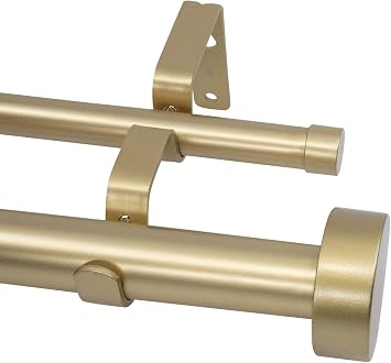1-Inch Diameter Double Window Treatment Curtain Rod, Vico End Cap Finial 48"-84", Royal Gold with Gold Finial