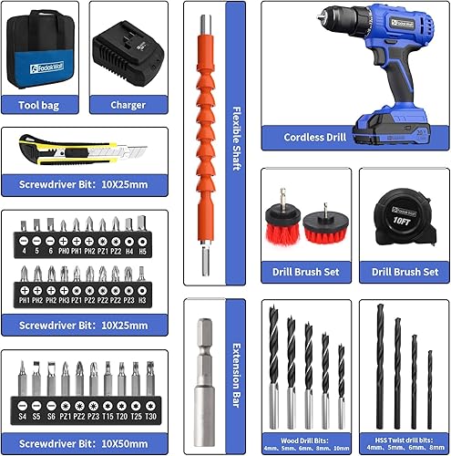 Miniatura 2 de Juego de taladrodestornillador inalámbrico de 20 V, kit de taladro eléctrico con batería y cargador, portabrocas sin llave de 12 pulgada, 2
