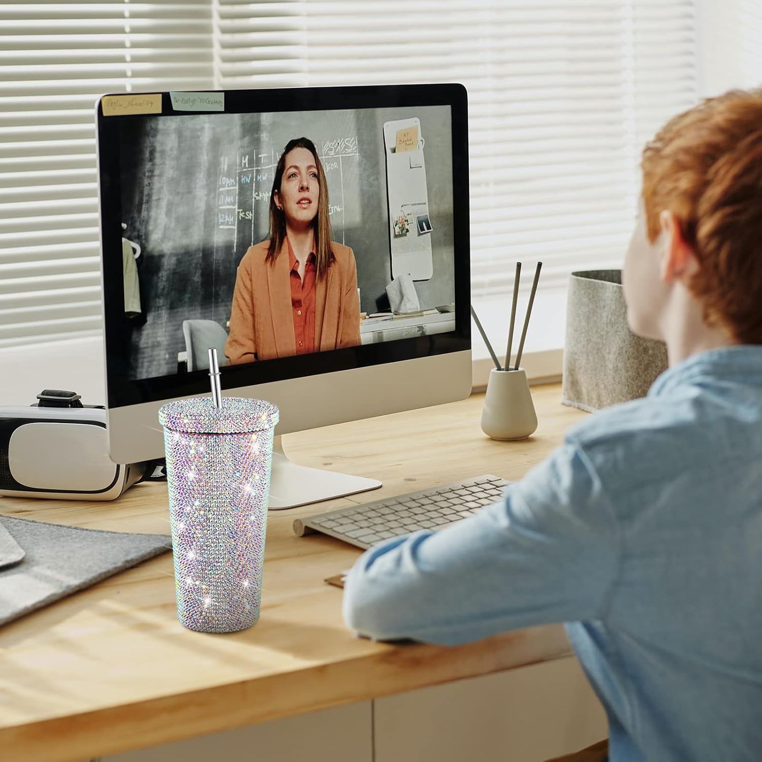 Mimorou Studded Bling Diamond Tumbler Glitter Water Bottle with Lid Stainless Steel Vacuum Thermal Straw Rhinestone Tumbler with 1 Pcs Cup Brush 6 Pcs Straw Brushes for Women(23.67 oz,AB Color) - Image 4