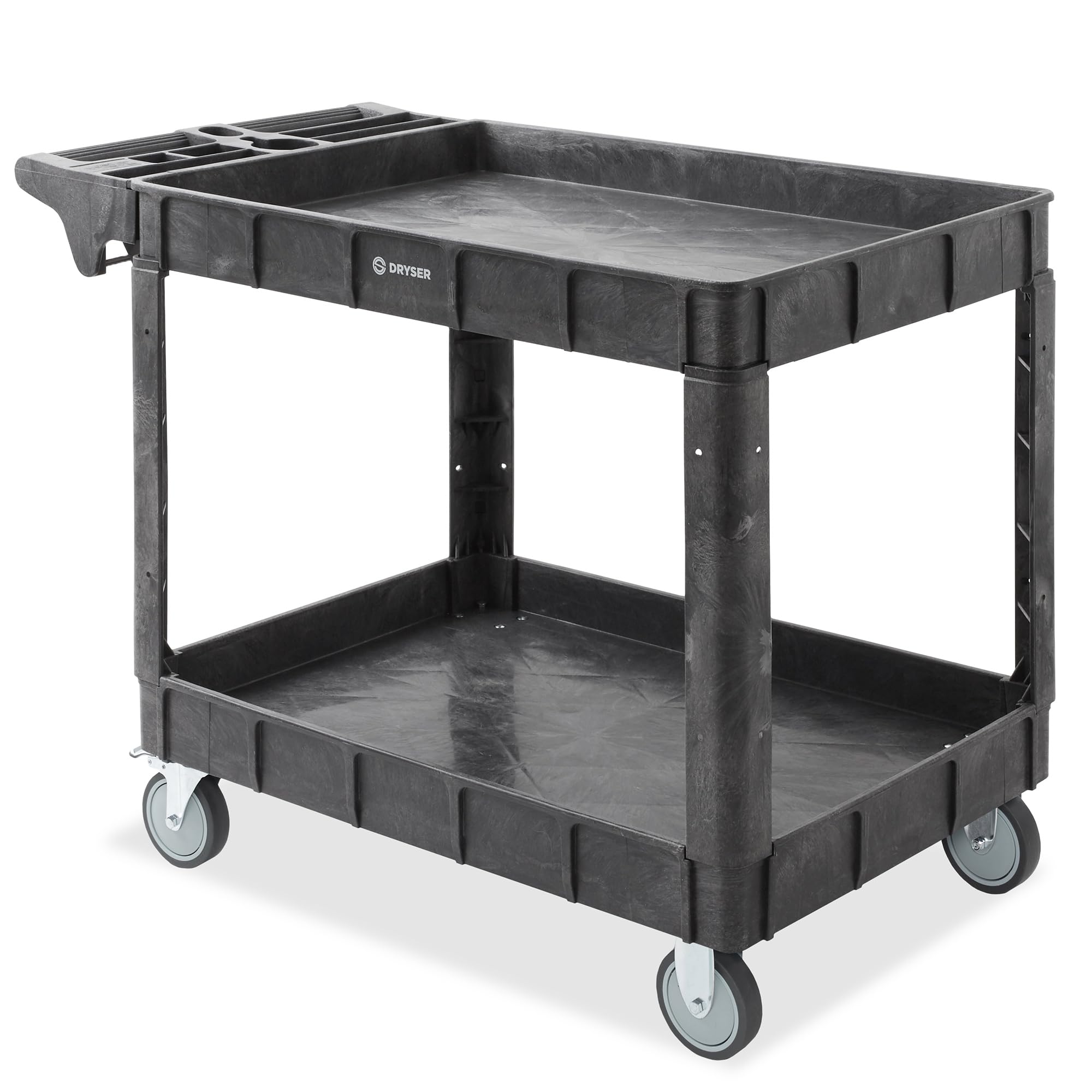 Dryser Utility Service Cart with Wheels, 46" x25" Heavy Duty 550 lb. Capacity with Shelves - 2 Tier Rolling Cart with Two 5" Swivel Casters for Warehouse, Garage, Cleaning