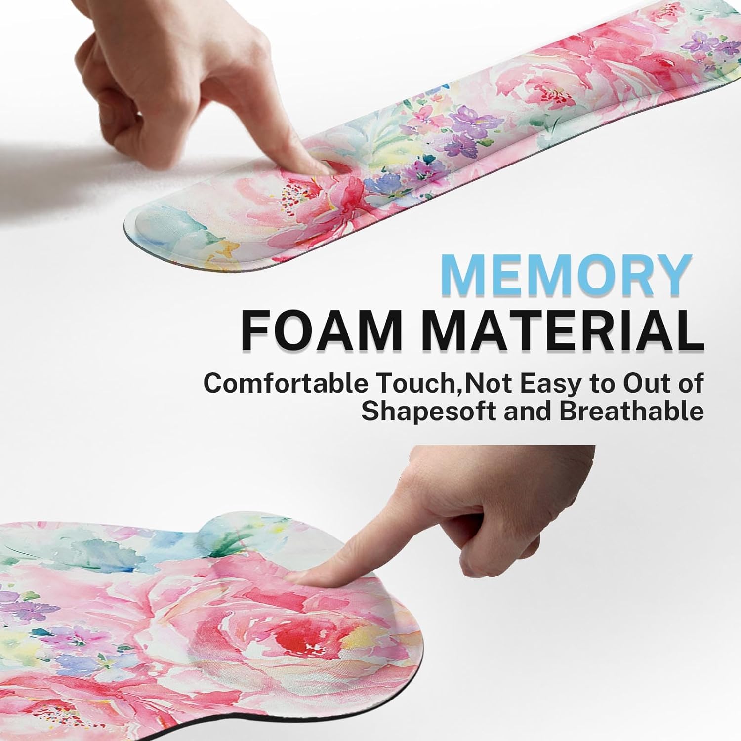 Arttown Flower Painting Desk Mat, Watercolor Abstract Mouse Pad Set 4-in-1 Large Mousepad+Keyboard Wrist Rest+Mouse Wrist Rest+Coaster with Ergonomic Design, Non-Slip Mat - Image 5